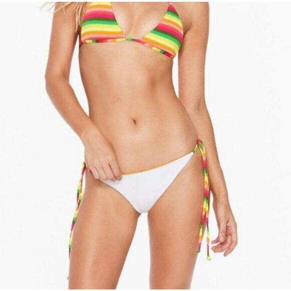 NEW NWT L*SPACE REVOLVE Rainbow Stripe White Cheeky Swimsuit Bikini Bottom XS - Picture 1 of 11